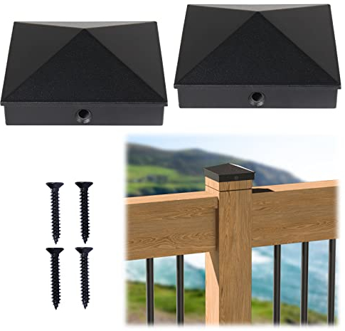 Muzata 2 x 4 Aluminium-Pfostenkappen für 4 x 4 nominale Holzpfosten (tatsächlich 8,9 x 8,9 cm), pulverbeschichtete Zaunpfostenkappe für Holzzaun, Deck, Geländer, WT06