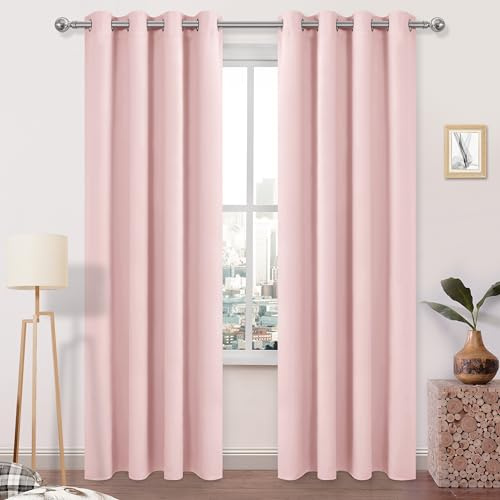 DWCN Verdunkelungsvorhänge, 213 cm lang, für Schlafzimmer, Mädchenzimmer, Thermo-Vorhänge mit Ösen für Wohnzimmer, 2 Paneele, 132 x 213 cm, 2 Stück, Blush Pink