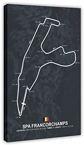 FISH DRAGATE Spa Francorchamps F1 Track Leinwand Poster Wandkunst Dekor Bild Gemälde für Wohnzimmer Schlafzimmer Dekoration Rahmen Stil 40 x 60 cm