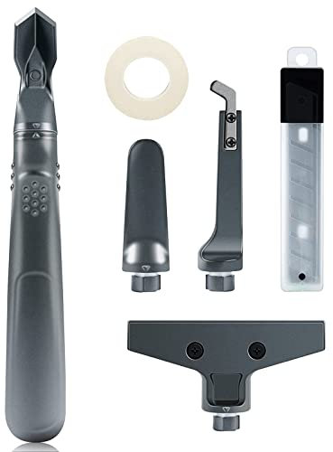 4 in 1 Aluminum Caulking Tool Kit, Grout Removal Tools- Caulk Remover Sealant Finishing Tool- Glass Glue Angle Scraper Grout Saw Blade Scraper Caulk Finishing for Home Kitchen Bathroom Window Sink