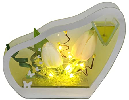 Teelichthalter aus Glas mit Gel-Kerze mit Blumen Tulpen Kerzen Kerzenhalter Kerzenständer Tischdeko Teelichtglas Laterne Windlicht romantische Deko Deko-Objekt Hochzeitsdeko