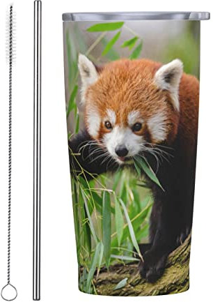 IUBBKI Cute Red Panda Travel Mug with Straw Insulated Coffee Cup with Leakproof Lid Vacuum Insulation Stainless Steel Reusable for Hot Cold Coffee Water and Tea Thermal Mug 20oz