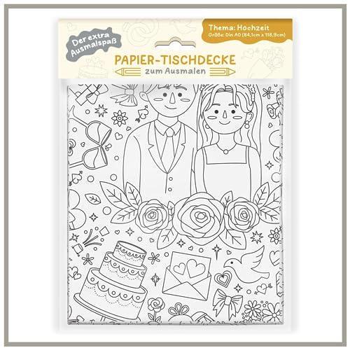 Ausmaltischdecke für Kinder – Tischdecke mit Thema Hochzeit zum ausmalen – Ausmaldecke für den Kindertisch – Tolle Beschäftigung für den Kindertisch an der Traumhochzeit – A0 (84,1 × 118,9 cm)