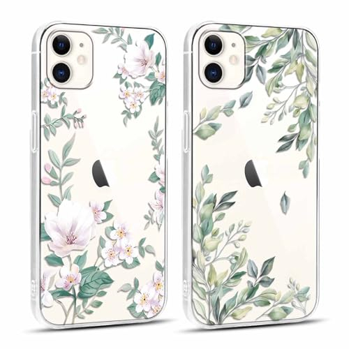 Yoedge 2 Stück Durchsichtig HandyHülle für Apple iPhone 11 Hülle Blumen 6,1, Transparent Silikon Handy Hülle für iPhone 11 Case 3D Muster Aesthetic Mädchen Frauen Geschenk Schutzhülle Cover