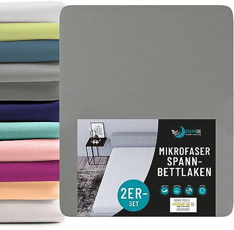 Dreamzie - Spannbettlaken 90x190/200cm 2er Pack - 100% Polyester Mikrofaser - Oeko TEX Zertifiziert -Spannbettlaken 90x200/190cm Kinder - Anthrazit