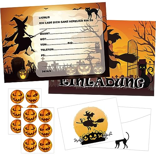 36 Stück Halloween Einladungskarten, Halloween Grußkarten, Grusel Party Einladungen Karten mit Umschlägen und Aufklebern, Kinder Geburtstag Einladung, Einladungskarten für Halloween Grusel Party (A)