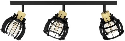 EGLO Deckenstrahler Stillington 1, 3-flammige Deckenlampe mit schwenkbaren Spots, FSC100HB, Deckenleuchte Industrial Design aus Metall in Schwarz und Holz in Natur, Deckenspot mit E27 Fassung
