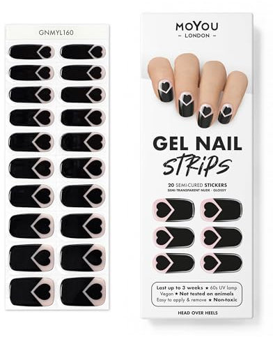 MOYOU LONDON Halbgehärtete UV Gel Strips - 20 Stück - Gel-Nagelfolien UV Härtend für Maniküre in Salonqualität - Head over Heels