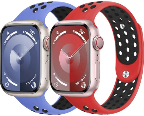 Bracelets Sport pour Apple Watch SE/2 44mm 45mm 46mm Ultra 2 49mm 42mm,Bracelet iWatch 40mm 41mm 38mm Femme/Homme,Banden Silicone Souple Respirant pour Apple Watch Serie 10 9 8 7 6 5 4 3 2 Nike+