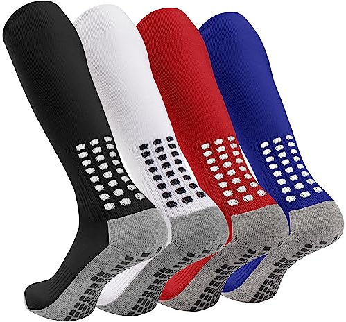 Geebuzz 4 Paare Herren Fußballsocken Kniehohe Griffsocken Fußball rutschfest Fußball Basketball Hockey Sport Grip Socken (Vielfarbig)