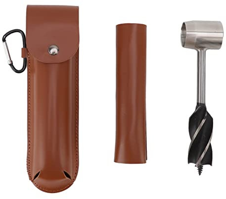 BestAlice Hand Auger Perceuse à Bois, Bushcraft Settlers Outil de Survie à la Main Clé de Tarière, Foret à Bois, Clé de Tarière à Bois Manuelle avec étui en Cuir Marron pour Camping, Extérieur, Randon