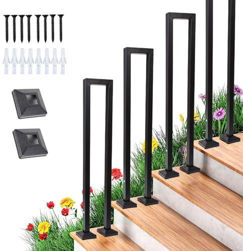 Ringhiera per Scale Interne, Ringhiera per Esterni Forma fi U, Parapetto Scala Interna, Corrimano per Scale per Ville, Balconi, Corridoi Ringhiera in ferro (Nero, 85cm)