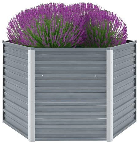 TANZEM Garten-Hochbeet, Palettenrahmen, Hochteich, Gemüsebeet, Kräuterregal Balkon, Blumenbeet, Kräuterspirale, Tomatenbeet, Pflanzhochbeet, Verzinkter Stahl 129x129x77 cm Grau