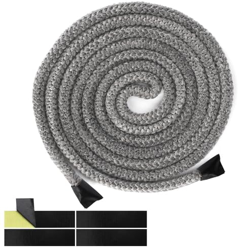 Corda di Tenuta per Caminetto, 2,5m x 6mm Guarnizione per Camino Porte a Legna con 4 Nastri Sigillanti per Estremità della Corda, Guarnizione per Forno in Fibra di Vetro per Stufa a Pellet, Stufe
