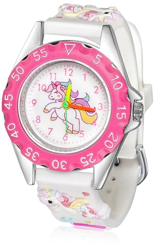 Vspek Montre Fille Licorne Rose, Enfant Mouvement à Quartz, Conception de Dessin animé 3D,Montre Enfant Numérique pour 3 Ans à 11 Ans Fille Rose