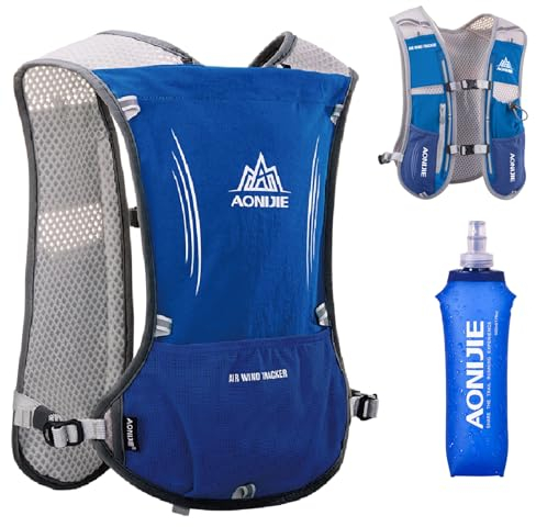 Azarxis Sac à Dos Hydratation 5L Gilet d'Hydratation Sac Trail Léger pour Homme Femme Marathoner Cyclisme Randonnée Escalade (Bleu - avec Bouteille d'eau (500 ML))