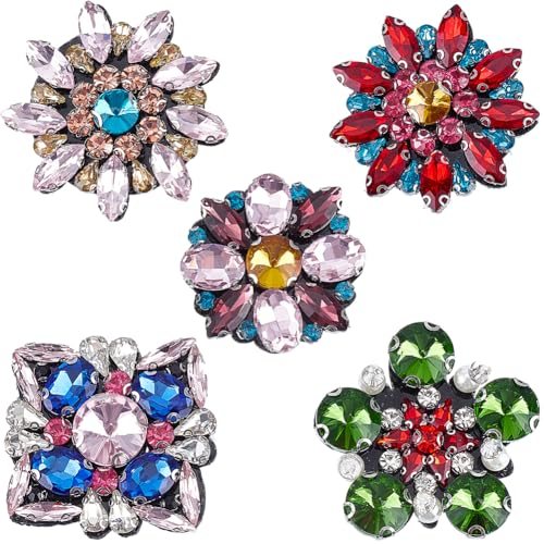 GORGECRAFT 5 Stile Strass-Perlen-Applikation 3D-Stickerei Blume Glaskristall Perlen Dekorativ Zum Aufnähen Florale Aufnäher Kostümzubehör Für Kleidung Taschen Hosen Schuhe Reparatur DIY Nähen