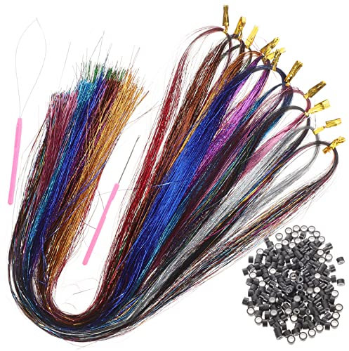Mikinona Haar Lametta Extensions Satz 120cm Buntes Farbiges Lametta Mit Silikon Clips Haarverlängerungen Für Mädchen Und Frauen Frisur Zubehör Für Cosplay Und Party