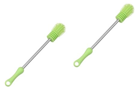 PRETYZOOM 2piezas Cepillo De Limpieza Para Biberones y Vasos Cepillo De Silicona Mango Ergonómico Para Limpiar Botellas De Agua y Tazas Color Verde Fluorescente