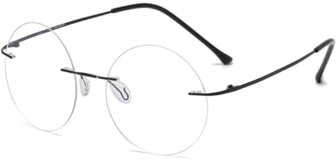 MAGIMODAC Runde Lesebrille Damen Herren Randlos Blaulichtfilter Brille Titan Computerbrille lesehilfe Sehhilfe mit Sehstärke Schwarz 2.00+