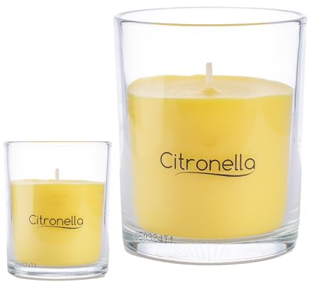 H HANSEL HOME Velas Aromáticas de Citronela en Vaso de Cristal 125g x 2 - Antimosquitos Natural, 28 Horas de Duración, 8.5x7 cm