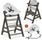 Hauck Alpha Plus Select Charcoal 4-tlg. Newbornset Light Grey - Hochstuhl + Neugeborenenaufsatz & Wippe + Sitzkissen Nordic Grey