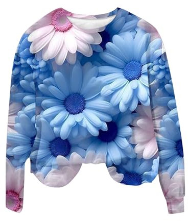 Meine Bestellungen Anzeigen, Pullover in Kastenform Damen-Pullover für Frühling und Sommer DREI-Blumen-Druck modischer Trend ohne Kapuze Ärmel lockerer Rundhalsausschnitt täglich vielsei