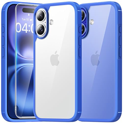 TAURI for iPhone 16 Plus Case with HD Screen Protector, [Not-Yellowing] [15 FT Grade Protection] Shockproof Phone Case for iPhone 16 Plus 6.7 Inch - Blue