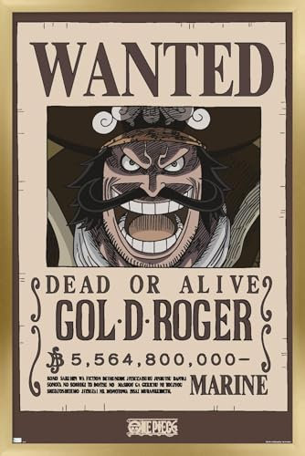Trends International One Piece – Gol D Roger Wanted Poster, Wandposter, 56,8 x 86,4 cm, goldgerahmte Version