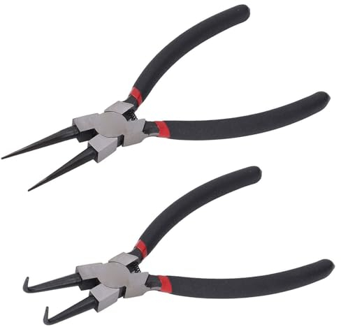 2 Stück Sprengringzangen Set,Gerade sicherungsringzange,Gebogen Seegeringzange,Sprengringzange mit Kunststoff Griffen,180mm Gebogen/Gerade Sicherungszange für Innen und Außensicherungen