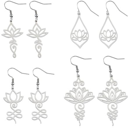 UNICRAFTALE 4 Paar Baumelnde Ohrringe Mit Lotusblüte Yoga Symbol Tropfenohrringe Inspirierende Ohrringe Aus Edelstahl Böhmische Blumenohrringe Einzigartiger Schmuck Geschenke Für Frauen