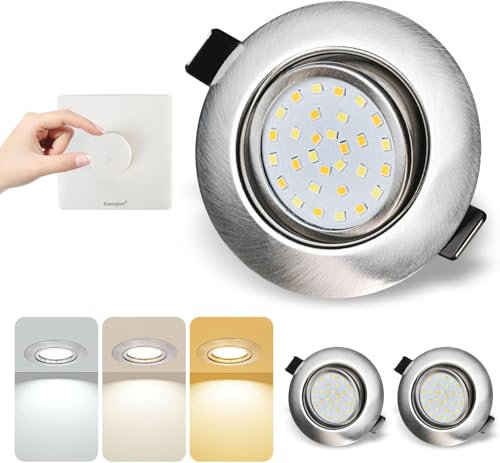 2er Set LED Einbaustrahler 230V 3 Farben Flach Dimmbar LED Spot 5W IP44 Bad Einbauleuchten, 69-79mm Badezimmer Einbauspots, Deckenstrahler mit Verstellbarem Winkel für Bad, Küche und Wohnzimmer