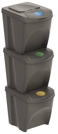 WELL HOME - Set de 3 cubos de basura-papelera reciclaje, gris, volumen 3x 25L