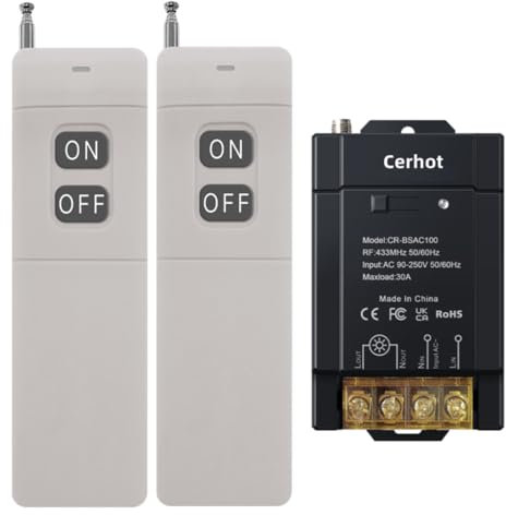 Cerhot AC 220V/230V/240V 3000m 30A Hochleistungs-Funkfernlichtschalter, Außenlichtschalter, Funkfernbedienungsschalter, Für Wasserpumpe, Beleuchtung (3000m 2V1 AC 100V-240V)