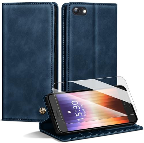 Handyhülle für iPhone SE 3/2(2022/2020) Hülle,Premium Lederhülle für iPhone 8/7 [Mit 1 Stück Panzer Schutz Glas] Magnet Kartenfach Klapphülle Schutzhülle für iPhone SE 2020/iPhone 8/7,Blau