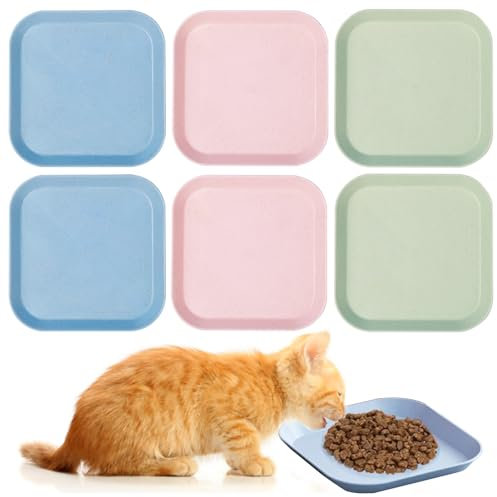 6 Pcs Kitten Food Bowls,Shallow Cat Bowl,Cat Dishes,Plastic Cat Bowls for Food and Water Wide Ca t Plate for Kittens And Short Legged (3 Colors)