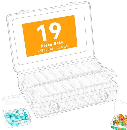 Rhimooay Kleine Aufbewahrungsboxen (5,3 x 4 x 2cm), 18 Teilige Mini Aufbewahrungsbox, sortierboxen für kleinteile, bügelperlen box für Aufbewahrung von Pillen, Schmuck, und Kleinteilen verwendet