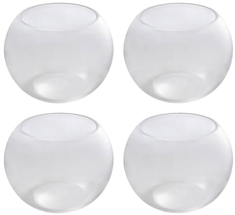 simpa 19cm Clear Glass Fish Bowl Round Centerpiece Display Vase Terrarium, Sphere Bubble Ball Flower Vase - Set of 4