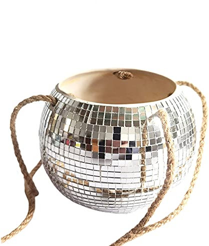 Pot de fleurs à suspendre en forme de boule disco miroir de 17 cm pour plantes d'intérieur modernes et décoratifs