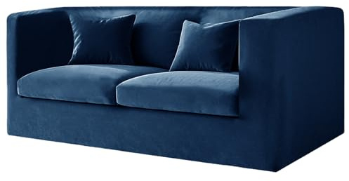 KYJSW Stretch Chesterfield Sofabezug Samt Spandex Sofabezüge, Couchbezug Mit Sitzkissenbezug, rutschfest Sofa Schonbezug Mit Armlehne (Blau,Sofa+2 Large Seats)