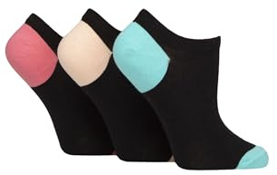 Pringle Ladies Plain Cotton Secret Socks Pack of 3 (UK, Numeric, 4, 8, Regular, Regular, Black Turquoise/Peach)