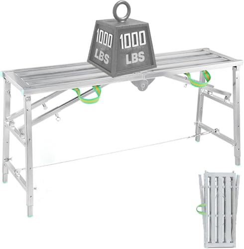 WUDLEP Arbeitsplattform, klappbar Arbeitsbühne Gerüstleiter, Höhenverstellbar Tragbare Anti-Rutsch Plattform, Tritthocker Stufenstehleiter Haushaltsleiter, 160cm