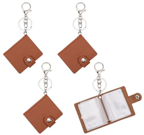 CHGCRAFT 4 Stück Mini-Retro-Fotoalbum Leder-Fotoalbum anpassbar Mini-Foto-Schlüsselanhänger mit Karabiner-Verschluss Erinnerung Geschenk für Familie Freund, Braun