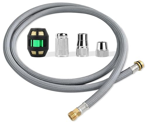 48293000 Robinet de cuisine extensible avec tuyau de douche 1500 mm – Tuyau de rechange avec poids et 3 adaptateurs – Pièce n° 48293000