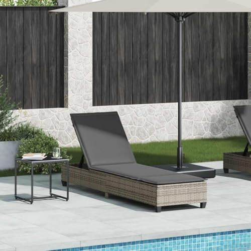 IKAYAA Sonnenliege Rattan 4-Fach Verstellbar Gartenliege Rattan Outdoor Liege Garten Relaxliege mit Auflage Rattanliege Grau