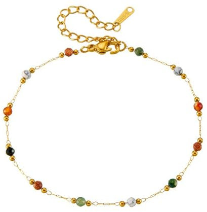 JTQYFI Accessoire en pierre naturelle pour femmes Bracelet/collier/bracelet de cheville Pierres précieuses Bijoux de perles pour festivals et vacances à la plage