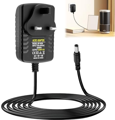 DC 5V 3A Power Supply with 5.5mm x 2.5mm Plug, AC Adapter 100-240V 50 60Hz to DC 5V Driver Transformer Switching Converter for LED Strip Lights CCTV Wireless Router Speakers (1 meter)