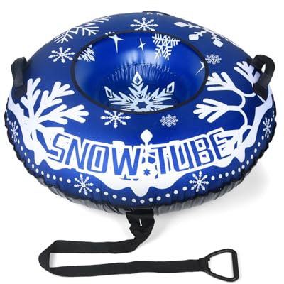 Abahub Aufblasbare Schlitten mit Canvas Abdeckung Snow Tube Reifen Schlitten Reifenschlitten mit Griffen Abschleppseil für Erwachsene Doppelter Schutz für Winter Outdoor Sport 120 * 120 * 37cm