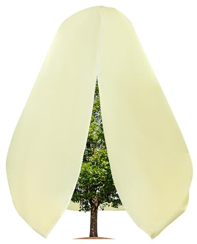 QWORK® Winterschutzhaube für Pflanzen, 250x360cm Atmungsaktiv & Wiederverwendbar Überwinterungszelt mit Kordelzug, für Kübelpflanzen, Obstbäume, Sträucher