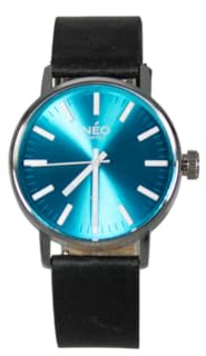 NEO watch Armbanduhr Damen Edelstahl Lederband Silber Blau N43-008